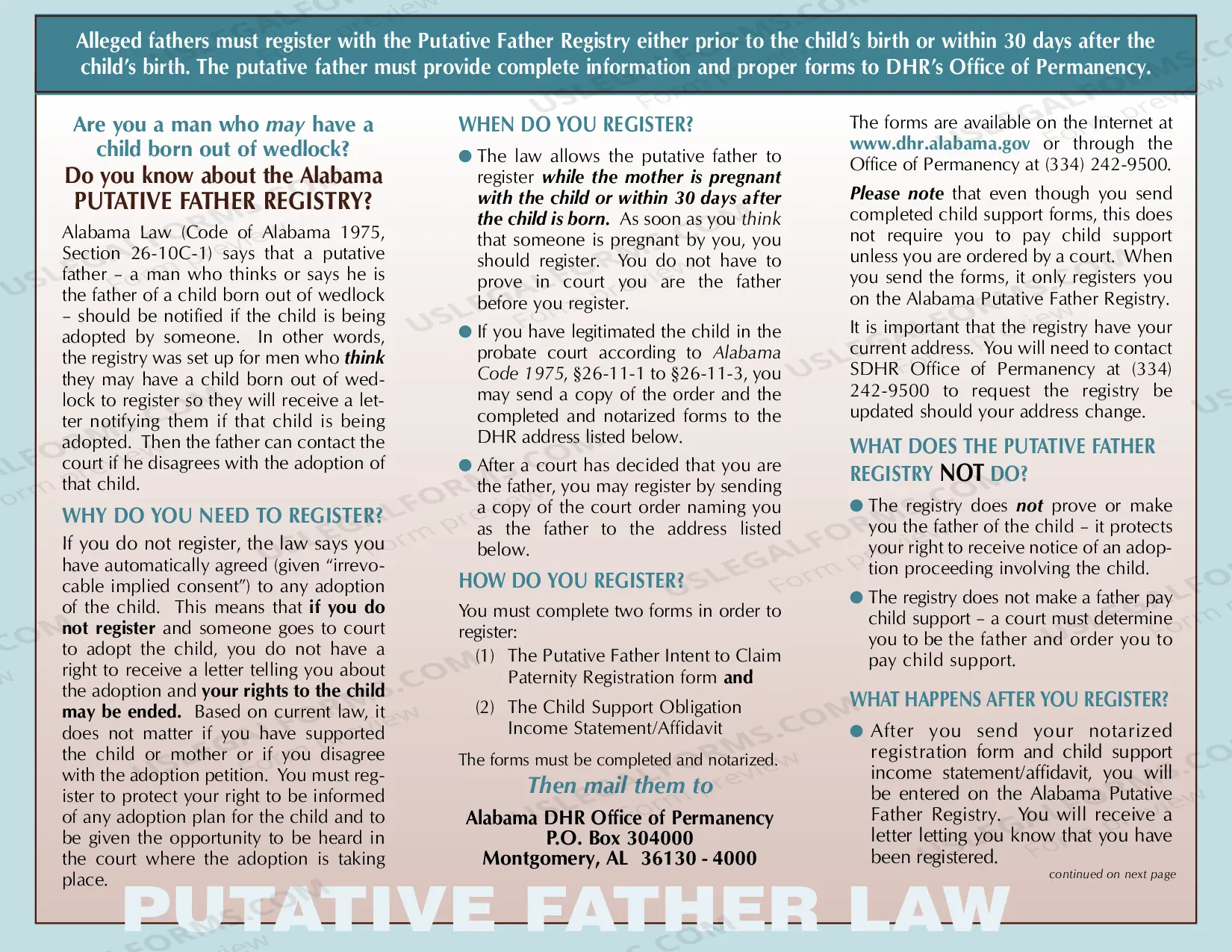 Preview Putative Father Registry Pamplet
