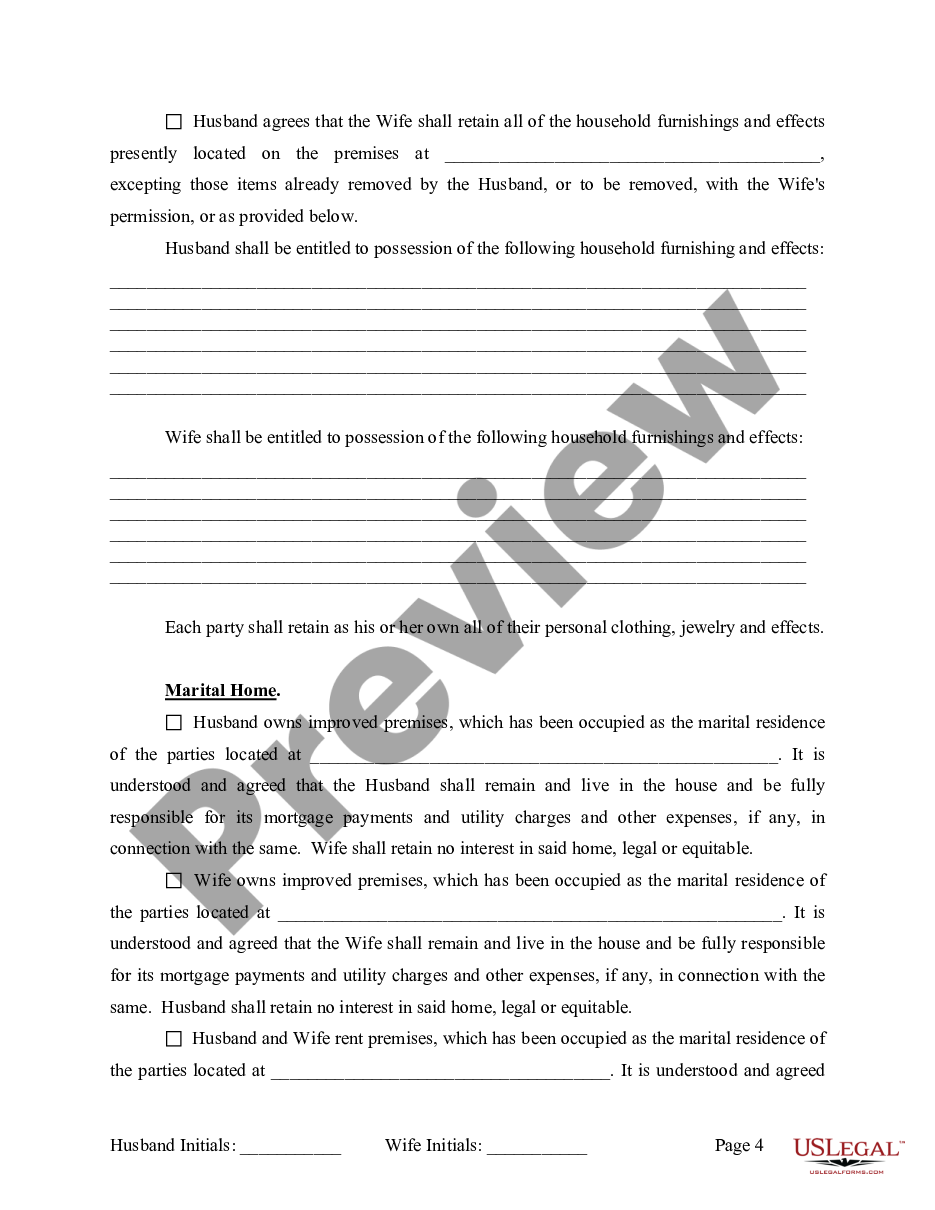 page 4 Marital Legal Separation and Property Settlement Agreement where No Children or No Joint Property or Debts and Divorce Action Filed preview