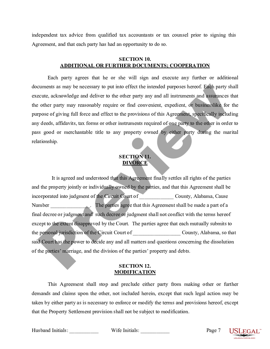 page 7 Marital Legal Separation and Property Settlement Agreement where No Children or No Joint Property or Debts and Divorce Action Filed preview
