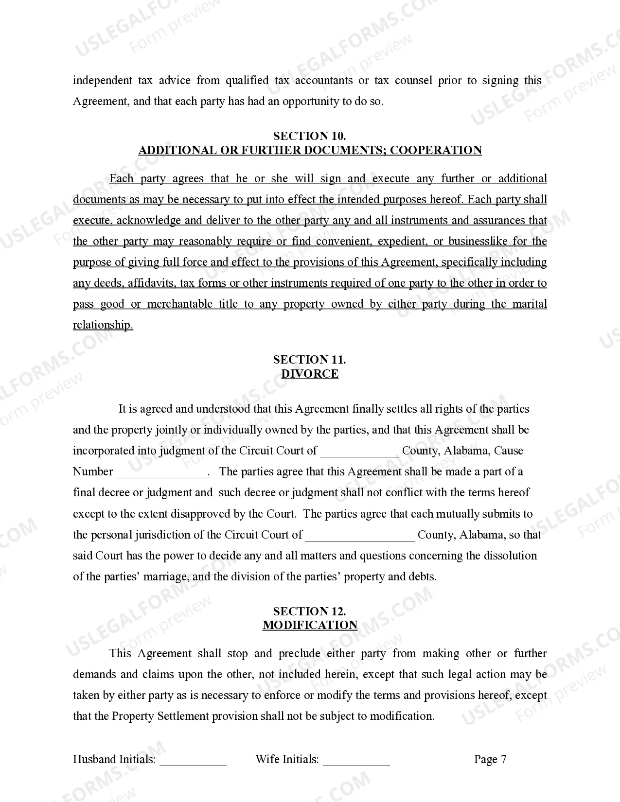 Preview Marital Legal Separation and Property Settlement Agreement where No Children or No Joint Property or Debts and Divorce Action Filed