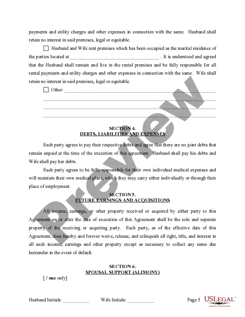 Get Marital Legal Separation and Property Settlement Agreement where Minor Children and No Joint Property or Debts and Divorce Action Filed Preview Marital Legal Separation and Property Settlement Agreement where Minor Children and No Joint Property or Debts and Divorce Action Filed