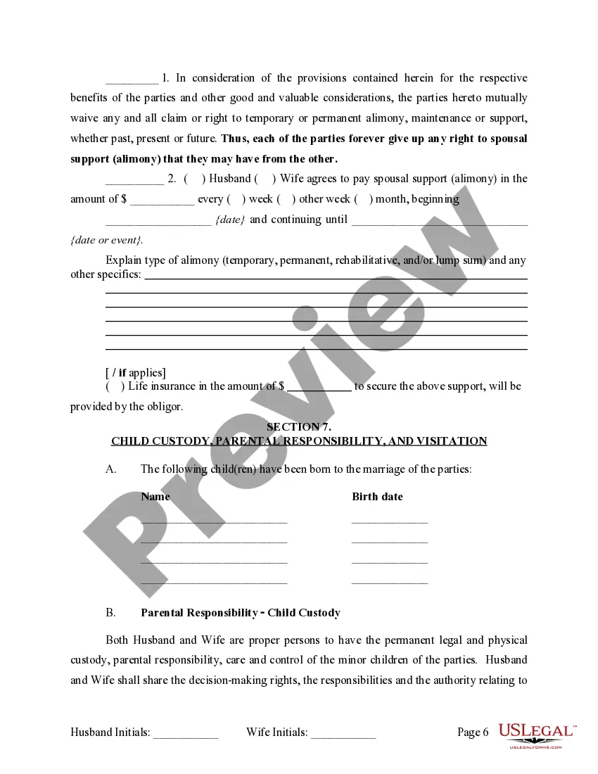 Get Marital Legal Separation and Property Settlement Agreement where Minor Children and No Joint Property or Debts and Divorce Action Filed Preview Marital Legal Separation and Property Settlement Agreement where Minor Children and No Joint Property or Debts and Divorce Action Filed