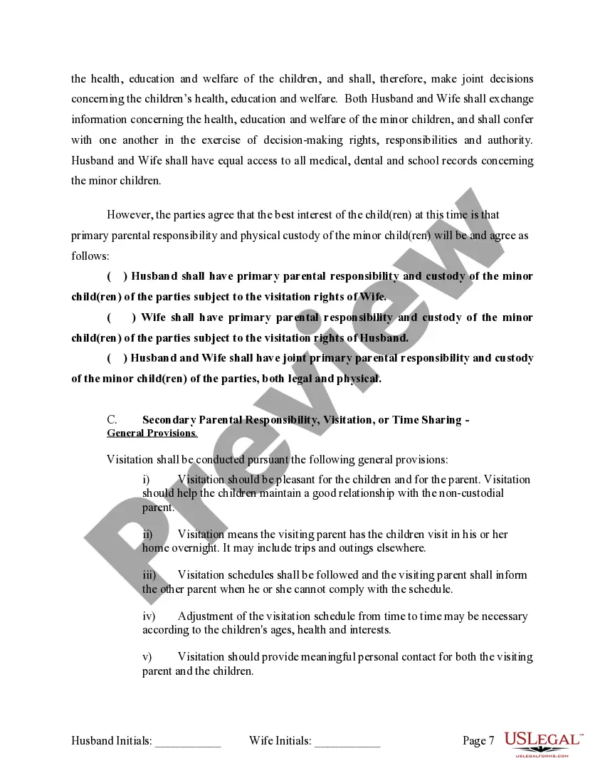 Get Marital Legal Separation and Property Settlement Agreement where Minor Children and No Joint Property or Debts and Divorce Action Filed Preview Marital Legal Separation and Property Settlement Agreement where Minor Children and No Joint Property or Debts and Divorce Action Filed