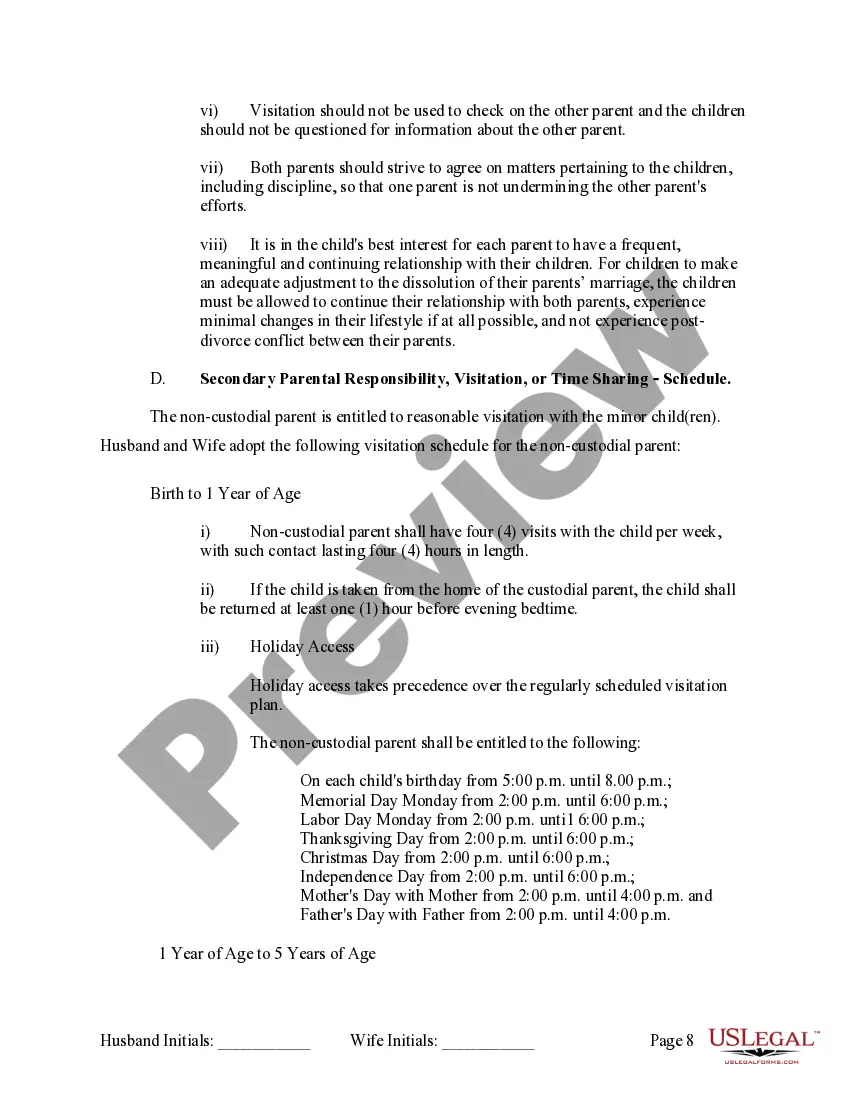 Get Marital Legal Separation and Property Settlement Agreement where Minor Children and No Joint Property or Debts and Divorce Action Filed Preview Marital Legal Separation and Property Settlement Agreement where Minor Children and No Joint Property or Debts and Divorce Action Filed