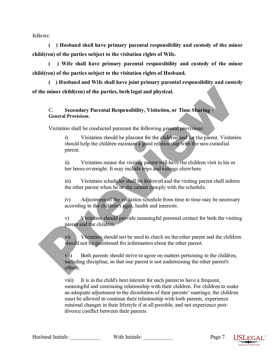 page 7 Marital Legal Separation and Property Settlement Agreement where Minor Children and No Joint Property or Debts that is Effective Immediately preview