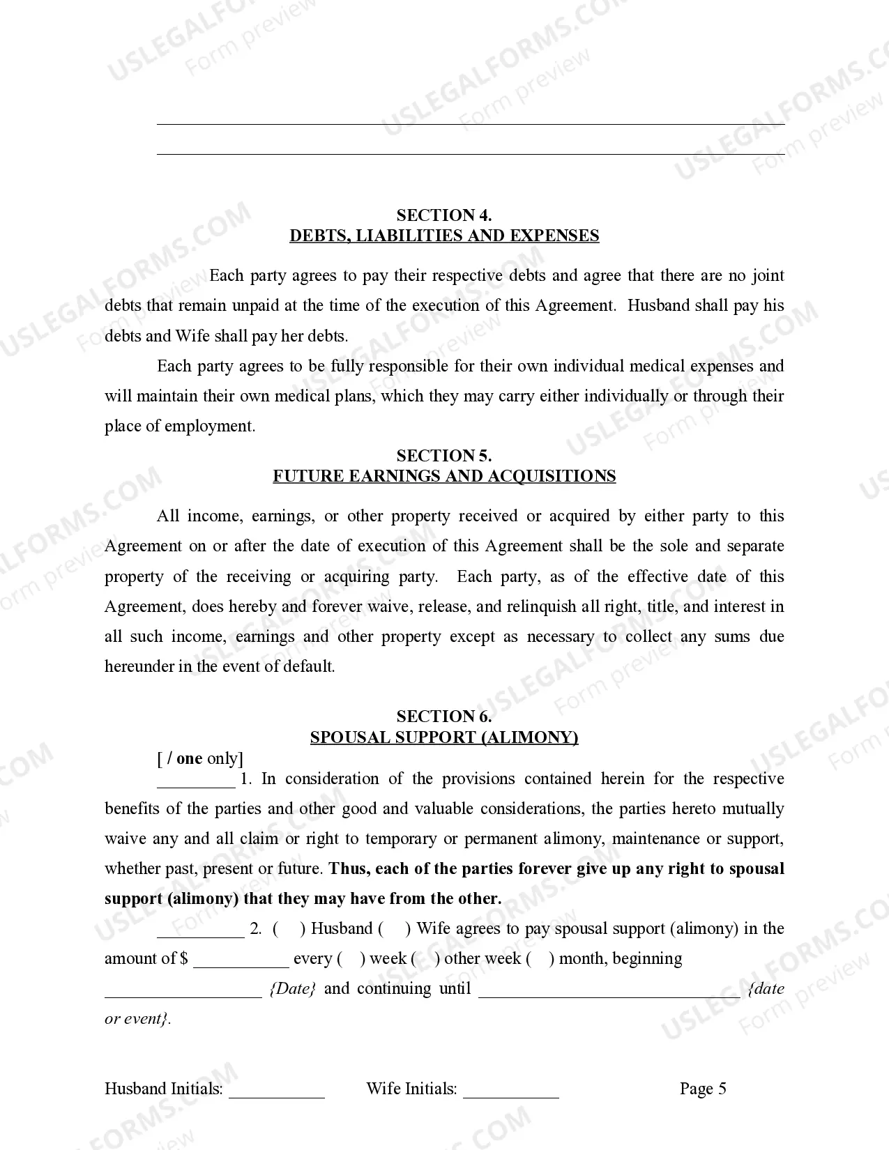 Preview Marital Legal Separation and Property Settlement Agreement where Minor Children and No Joint Property or Debts that is Effective Immediately