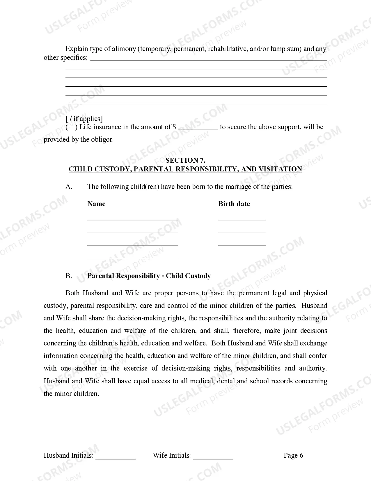 Preview Marital Legal Separation and Property Settlement Agreement where Minor Children and No Joint Property or Debts that is Effective Immediately