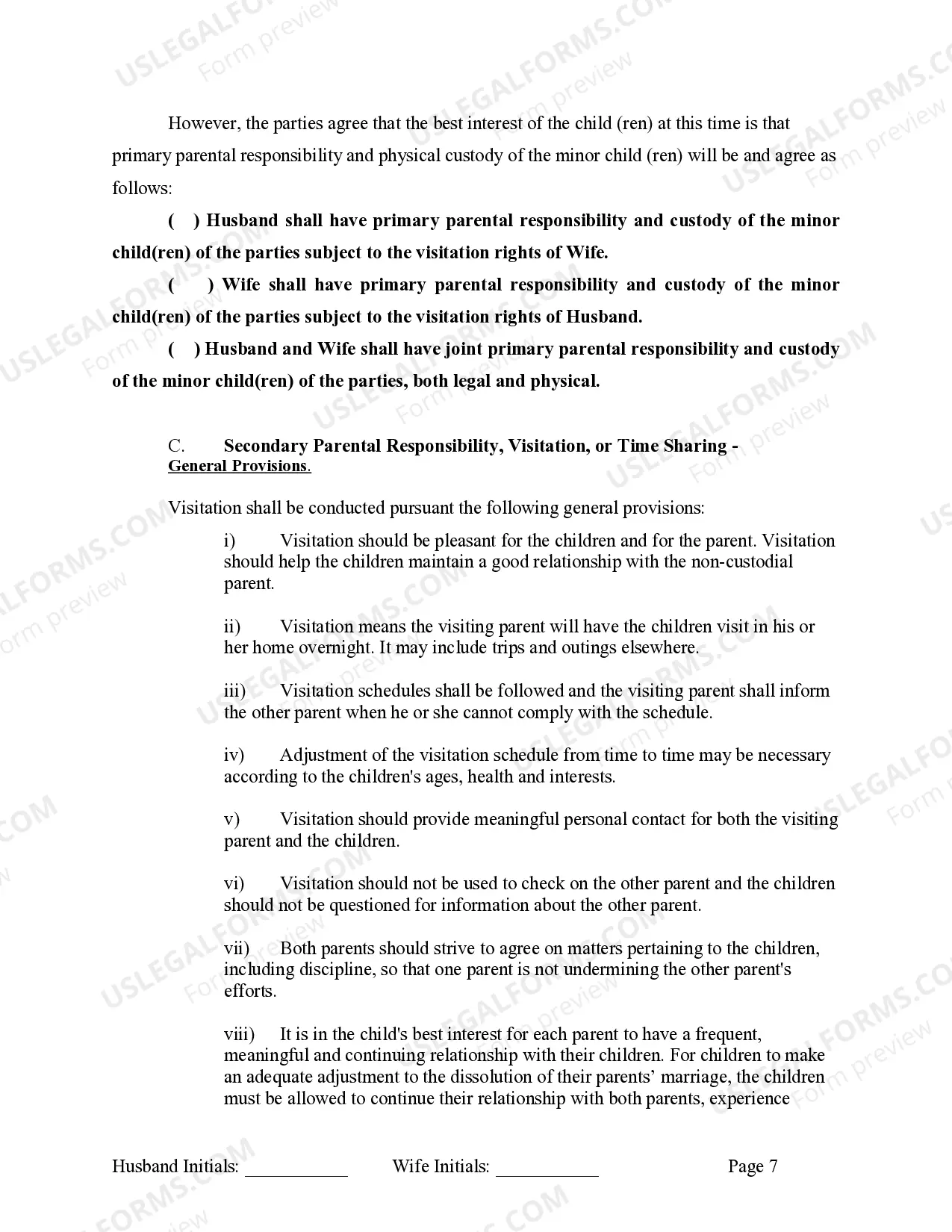 Preview Marital Legal Separation and Property Settlement Agreement where Minor Children and No Joint Property or Debts that is Effective Immediately