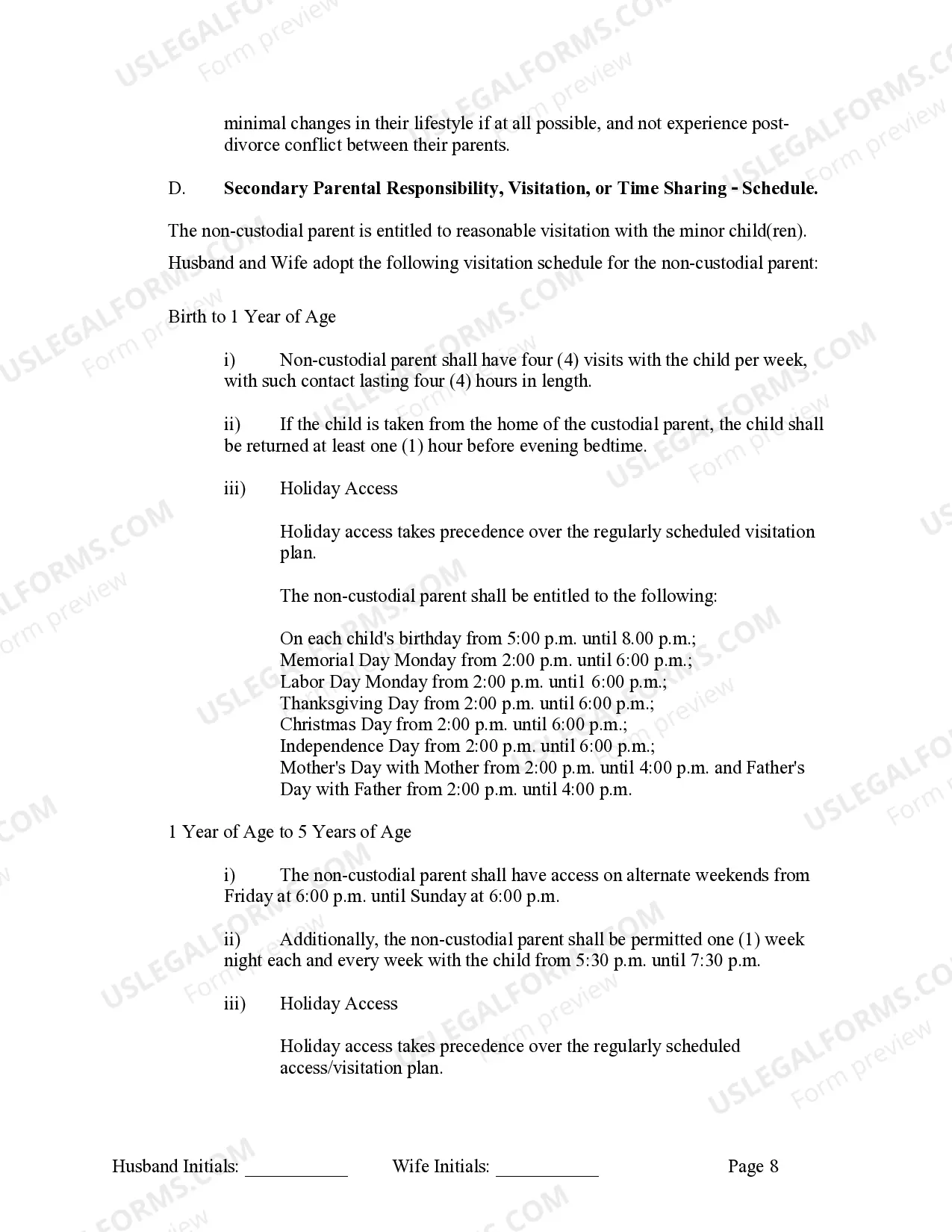 Preview Marital Legal Separation and Property Settlement Agreement where Minor Children and No Joint Property or Debts that is Effective Immediately