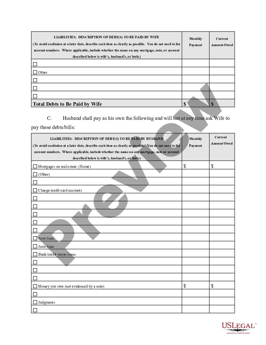 page 9 Marital Legal Separation and Property Settlement Agreement where Minor Children and Parties May have Joint Property or Debts and Divorce Action Filed preview