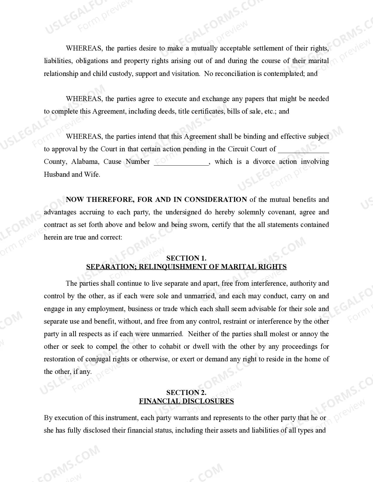 Preview Marital Legal Separation and Property Settlement Agreement where Minor Children and Parties May have Joint Property or Debts and Divorce Action Filed
