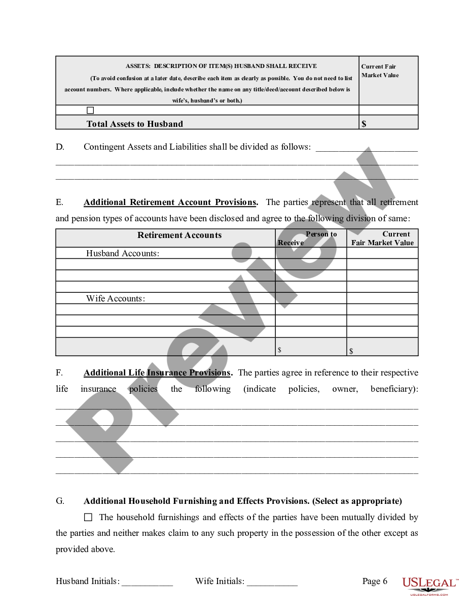 page 6 Marital Legal Separation and Property Settlement Agreement Minor Children Parties May have Joint Property or Debts effective Immediately preview