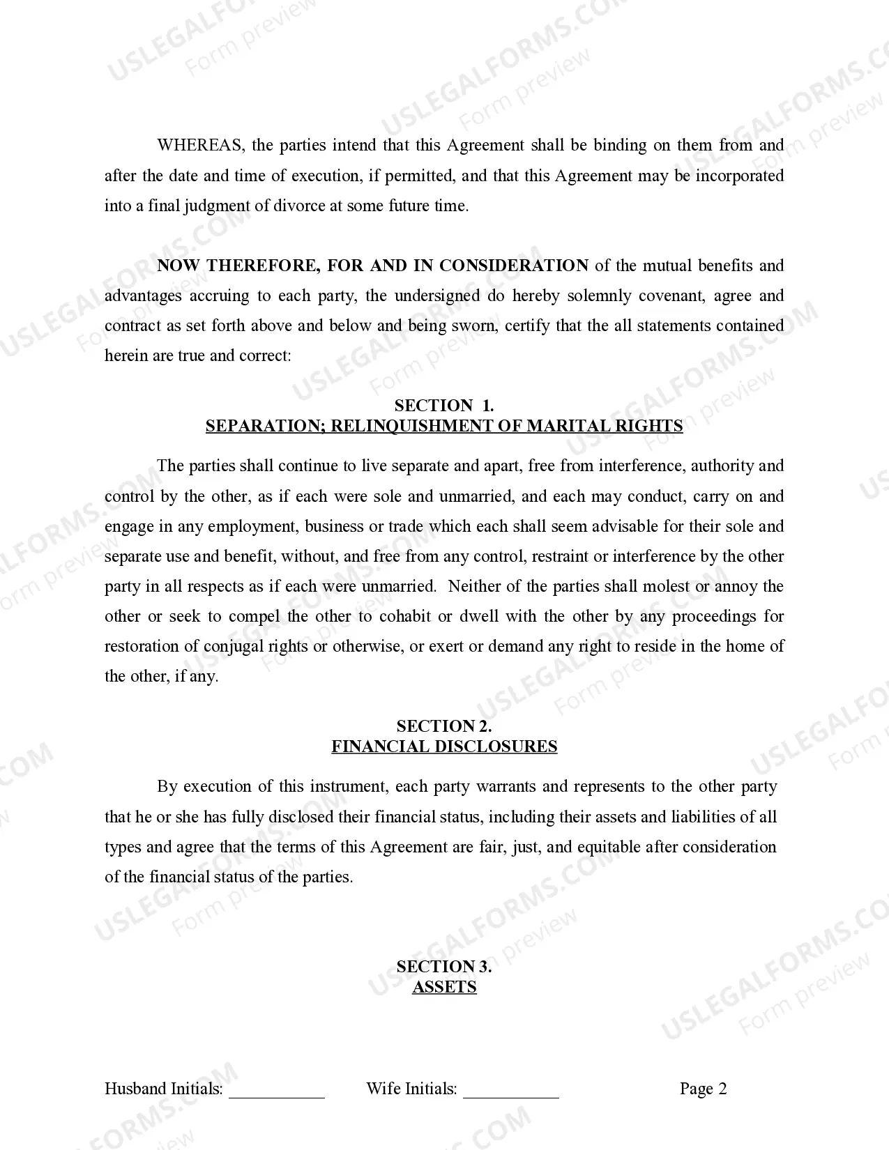 Preview Marital Legal Separation and Property Settlement Agreement Minor Children Parties May have Joint Property or Debts effective Immediately