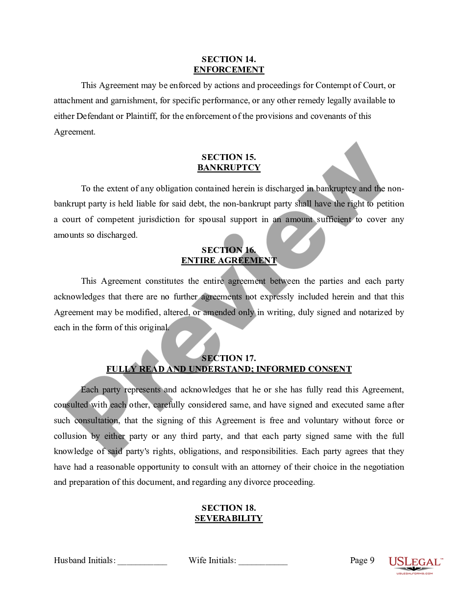 page 9 Marital Legal Separation and Property Settlement Agreement for persons with no Children, No Joint Property or Debts Effective Immediately preview