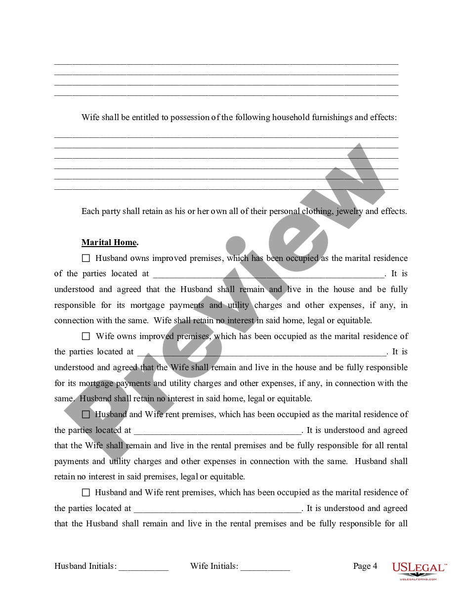page 4 Marital Legal Separation and Property Settlement Agreement for persons with no Children, No Joint Property or Debts Effective Immediately preview