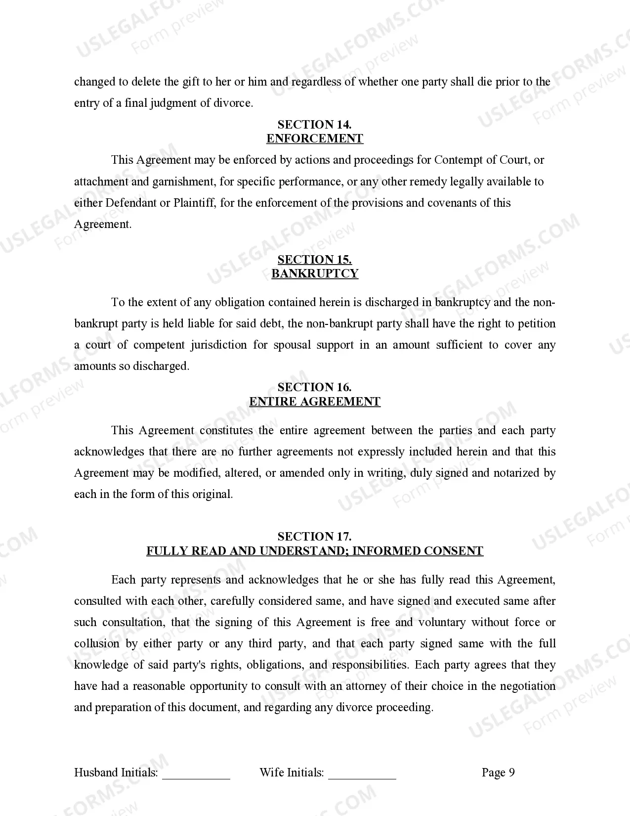 Preview Marital Legal Separation and Property Settlement Agreement for persons with no Children, No Joint Property or Debts Effective Immediately