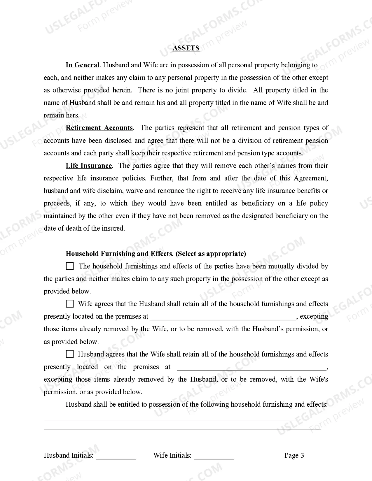 Preview Marital Legal Separation and Property Settlement Agreement for persons with no Children, No Joint Property or Debts Effective Immediately