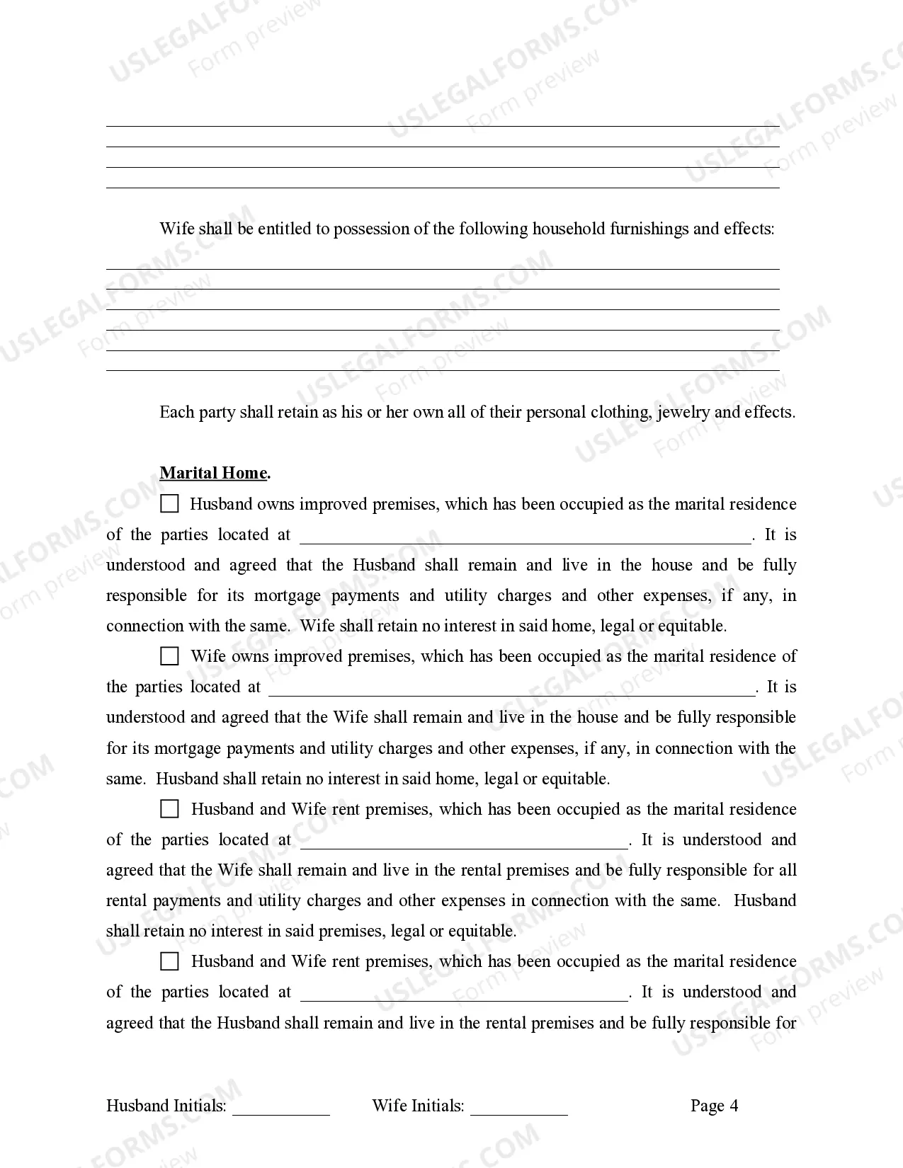 Preview Marital Legal Separation and Property Settlement Agreement for persons with no Children, No Joint Property or Debts Effective Immediately