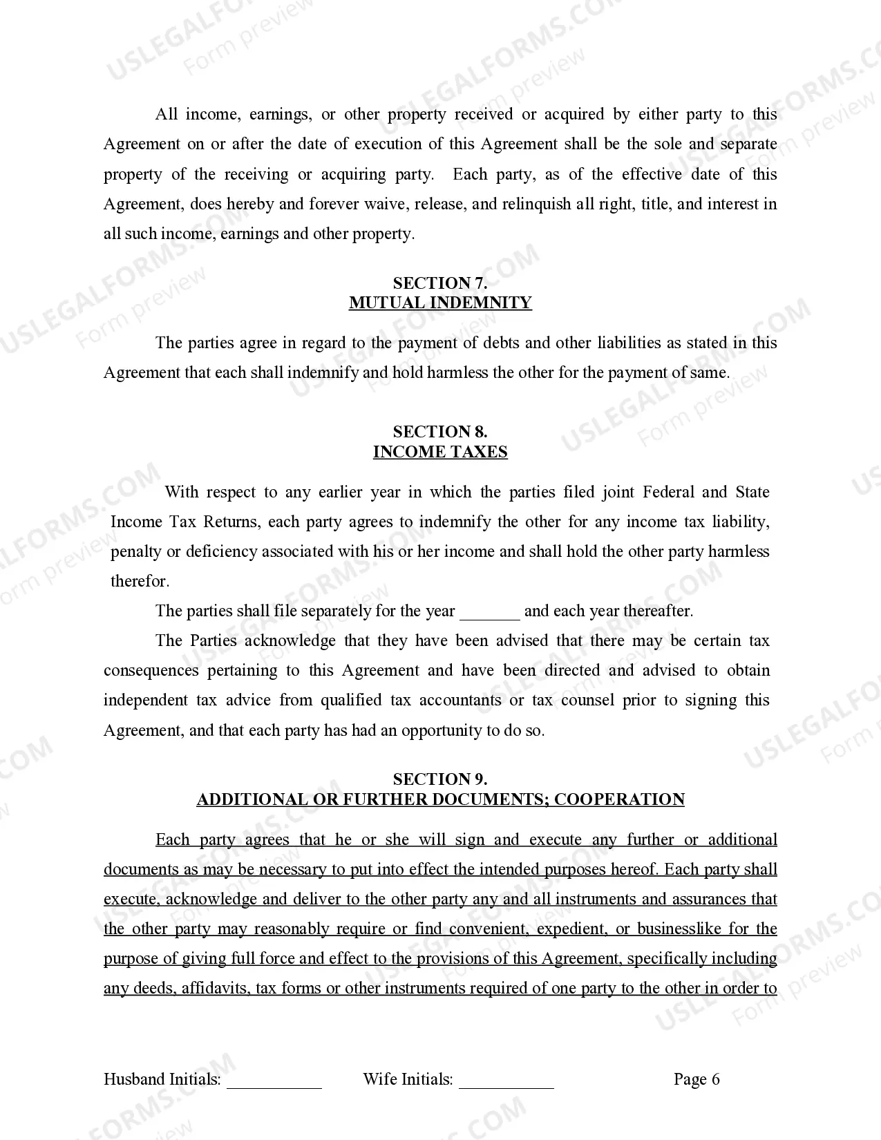 Preview Marital Legal Separation and Property Settlement Agreement for persons with no Children, No Joint Property or Debts Effective Immediately