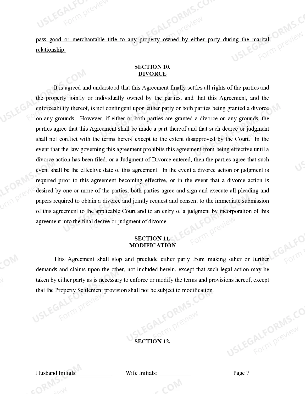 Preview Marital Legal Separation and Property Settlement Agreement for persons with no Children, No Joint Property or Debts Effective Immediately