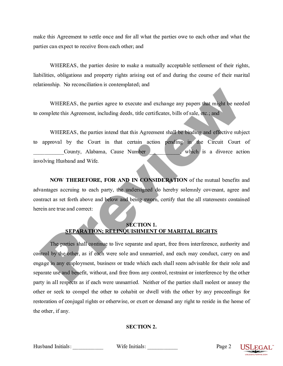 page 2 Marital Legal Separation and Property Settlement Agreement where No Children and parties may have Joint Property and / or Debts and Divorce Action Filed preview