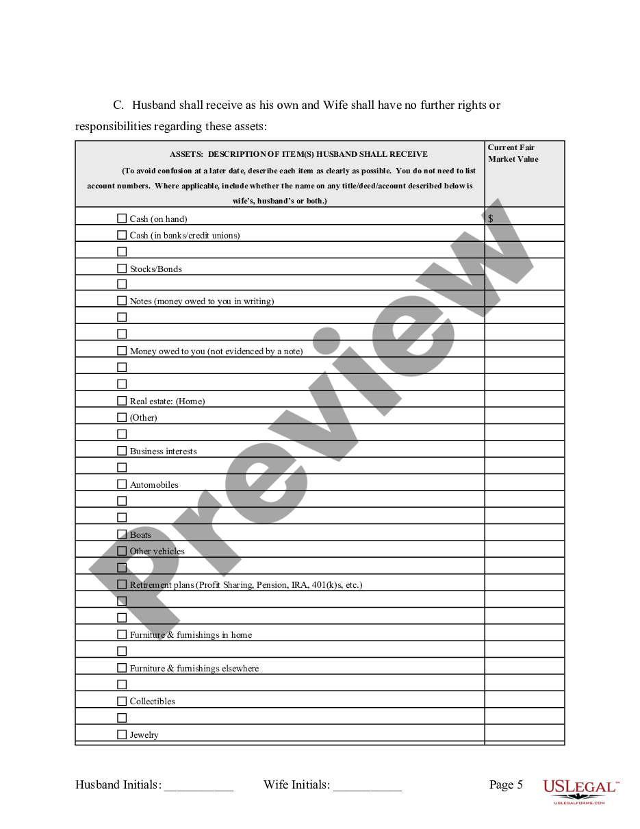 page 5 Marital Legal Separation and Property Settlement Agreement where No Children and parties may have Joint Property and / or Debts and Divorce Action Filed preview