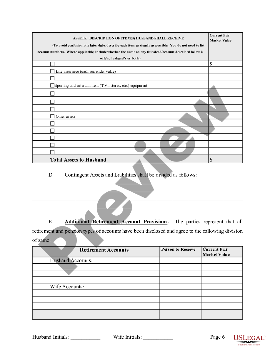 page 6 Marital Legal Separation and Property Settlement Agreement where No Children and parties may have Joint Property and / or Debts and Divorce Action Filed preview