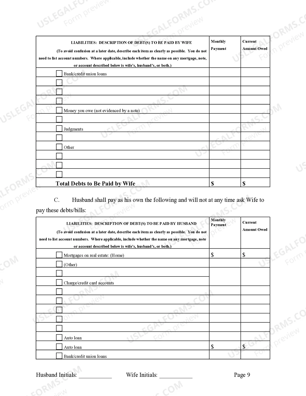 Preview Marital Legal Separation and Property Settlement Agreement where No Children and parties may have Joint Property and / or Debts and Divorce Action Filed