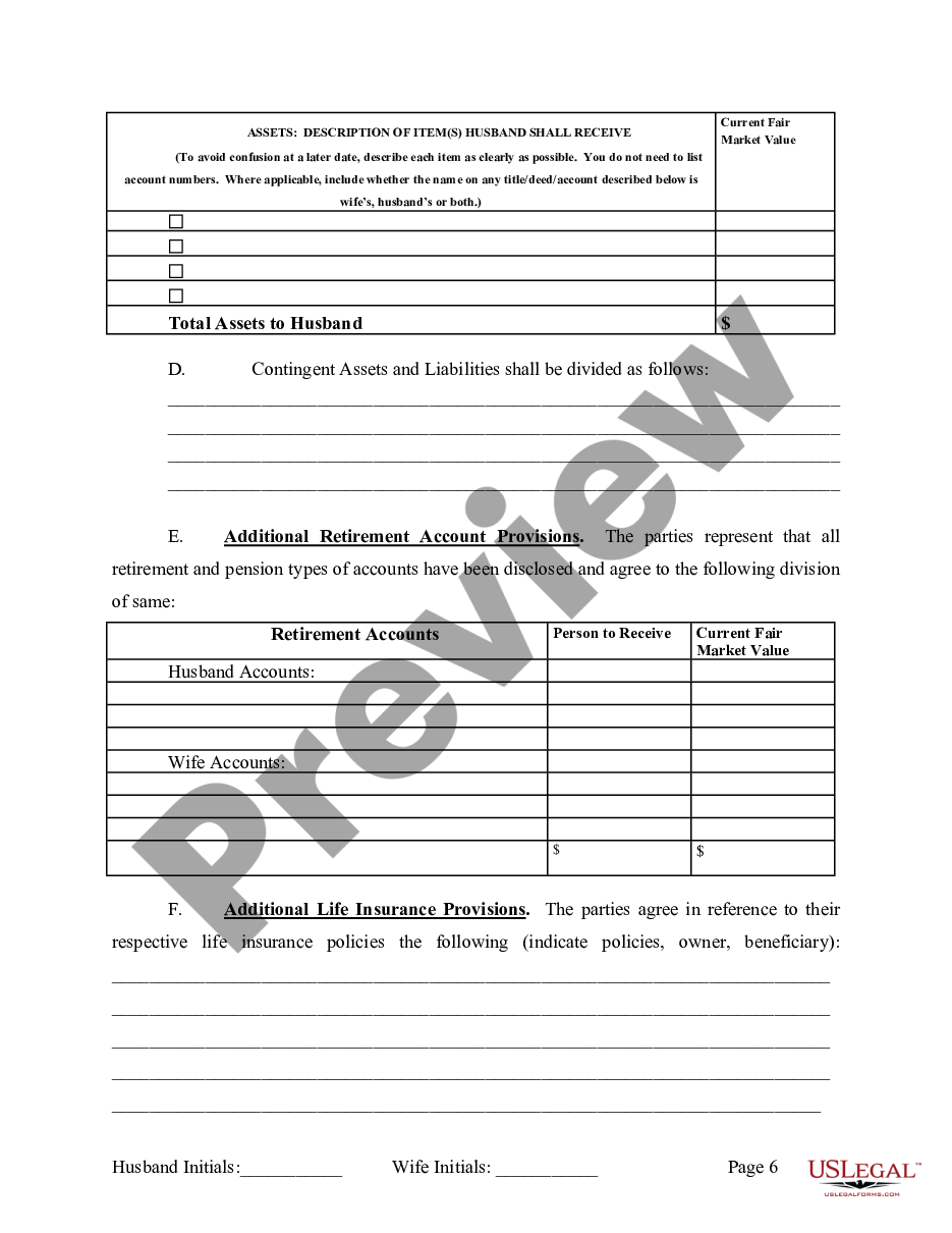 page 6 Marital Legal Separation and Property Settlement Agreement no children parties may have Joint Property or Debts effective Immediately preview
