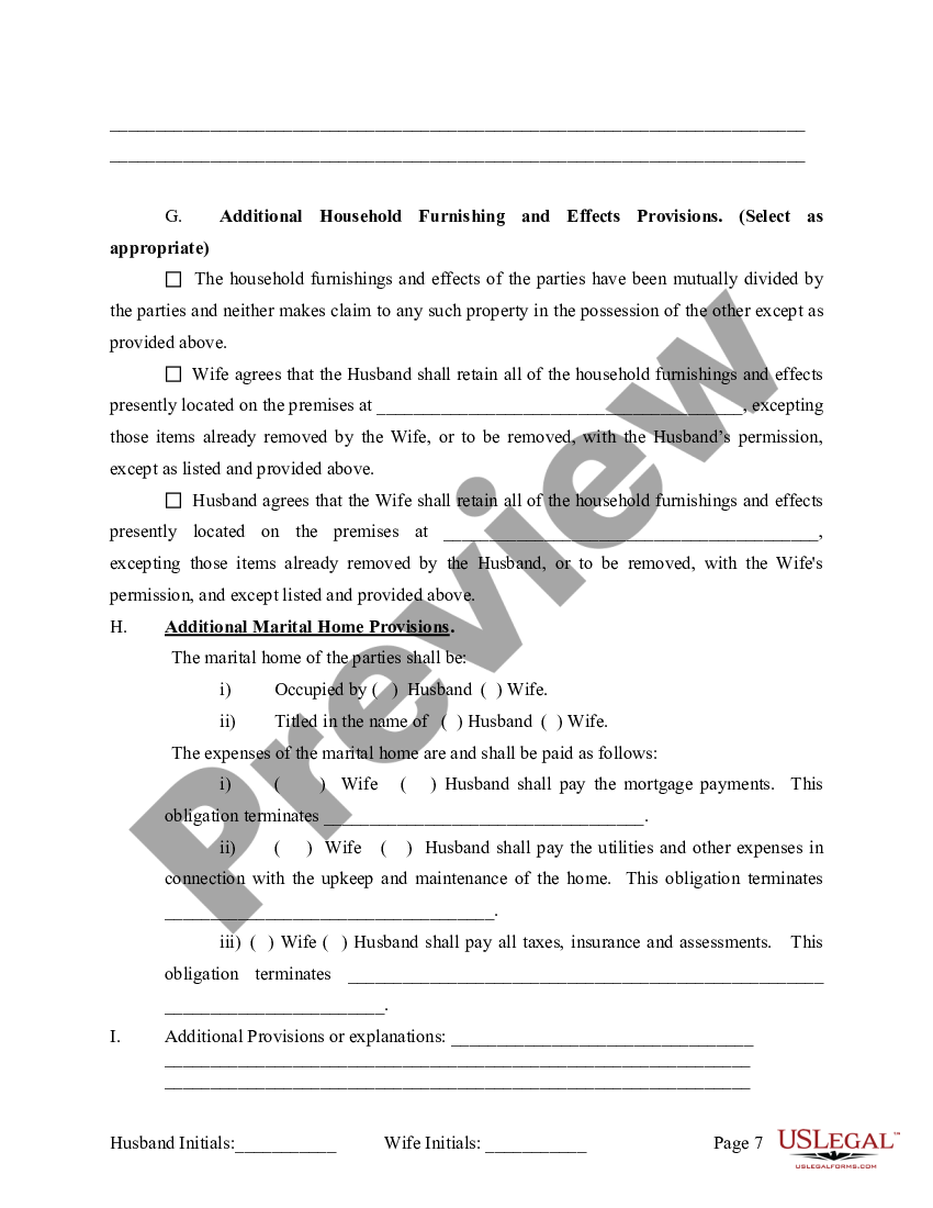 page 7 Marital Legal Separation and Property Settlement Agreement no children parties may have Joint Property or Debts effective Immediately preview