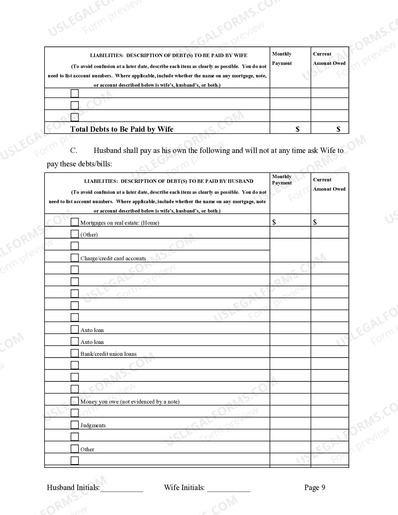 Preview Marital Legal Separation and Property Settlement Agreement no children parties may have Joint Property or Debts effective Immediately