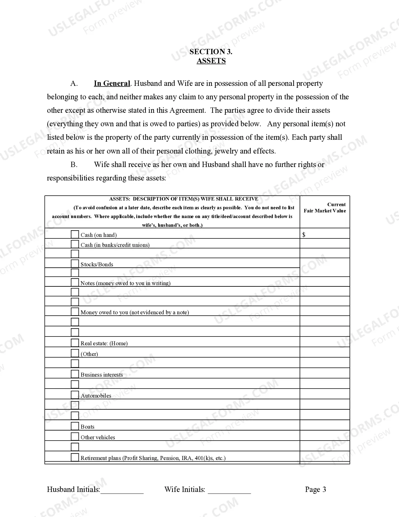 Preview Marital Legal Separation and Property Settlement Agreement no children parties may have Joint Property or Debts effective Immediately