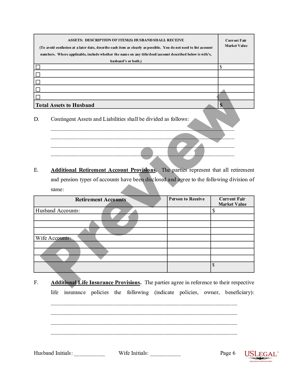 page 6 Marital Legal Separation and Property Settlement Agreement Adult Children Parties May have Joint Property or Debts where Divorce Action Filed preview