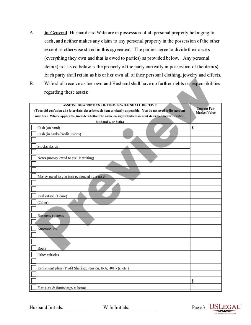 Preview Legal Separation and Property Settlement Agreement with Adult Children - Marital - Parties May have Joint Property or Debts - Effective Immediately