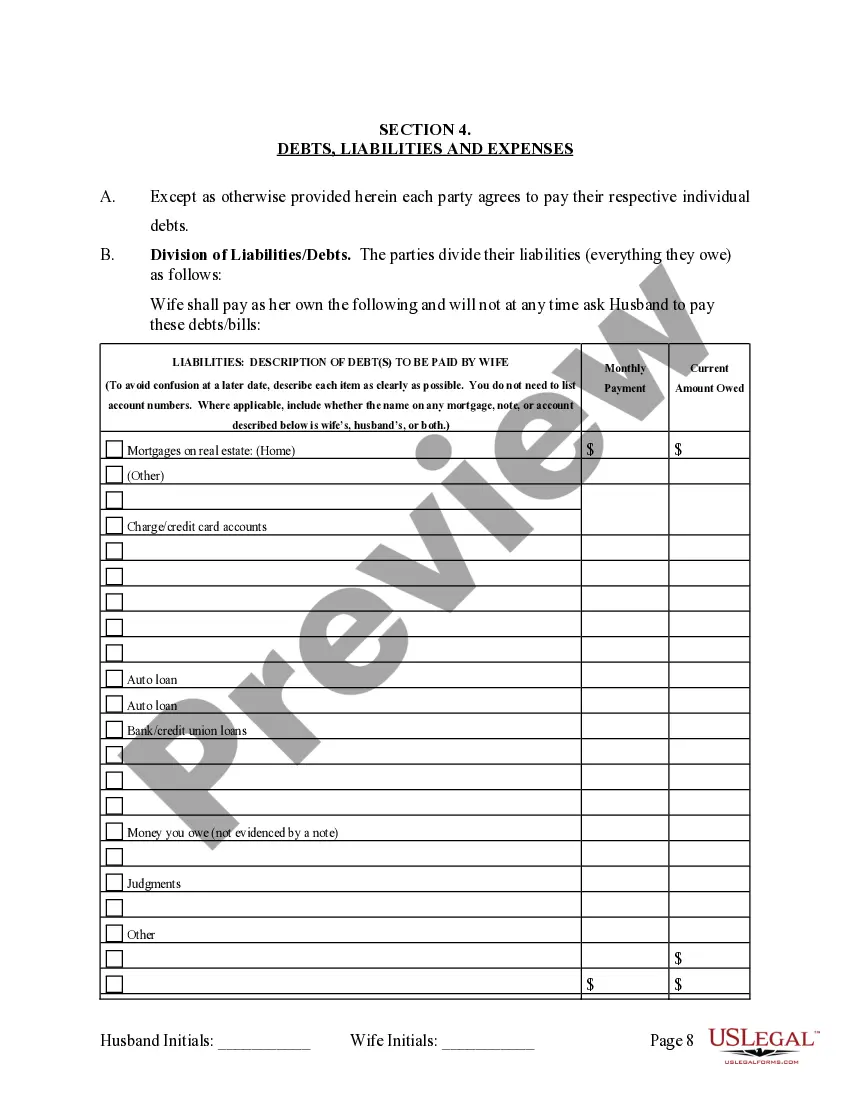 Preview Legal Separation and Property Settlement Agreement with Adult Children - Marital - Parties May have Joint Property or Debts - Effective Immediately