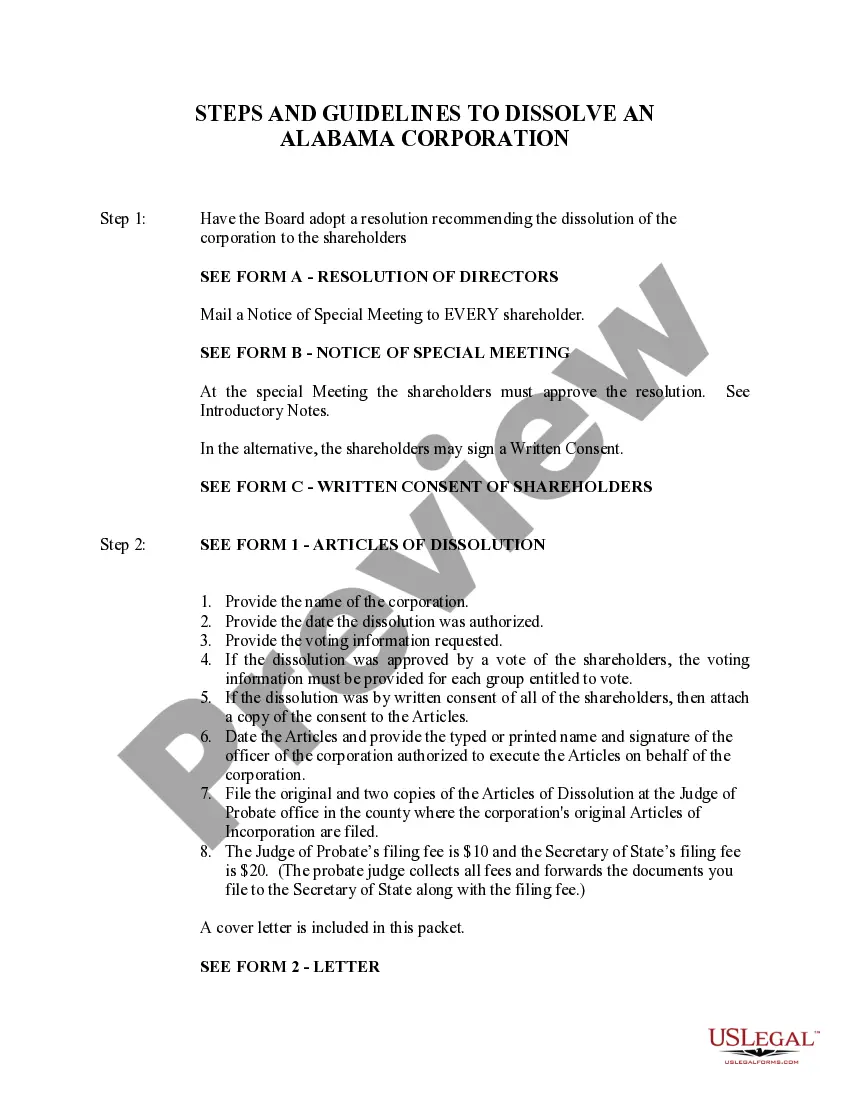 Get Alabama Dissolution Package to Dissolve Corporation Preview Alabama Dissolution Package to Dissolve Corporation