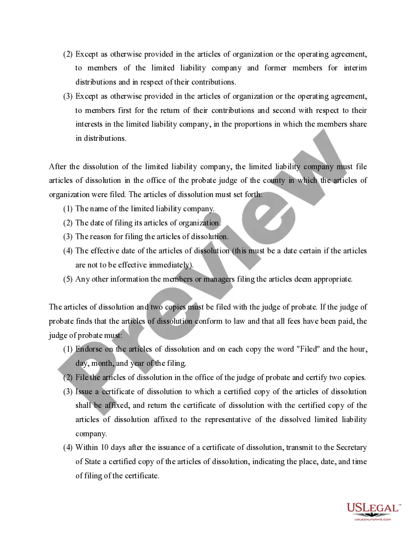 Get Alabama Dissolution Package to Dissolve Limited Liability Company LLC Preview Alabama Dissolution Package to Dissolve Limited Liability Company LLC