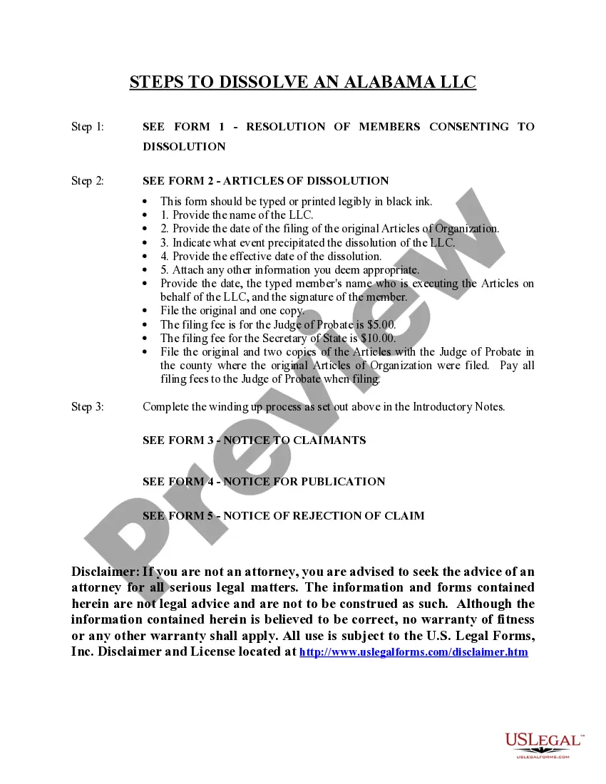 Get Alabama Dissolution Package to Dissolve Limited Liability Company LLC Preview Alabama Dissolution Package to Dissolve Limited Liability Company LLC