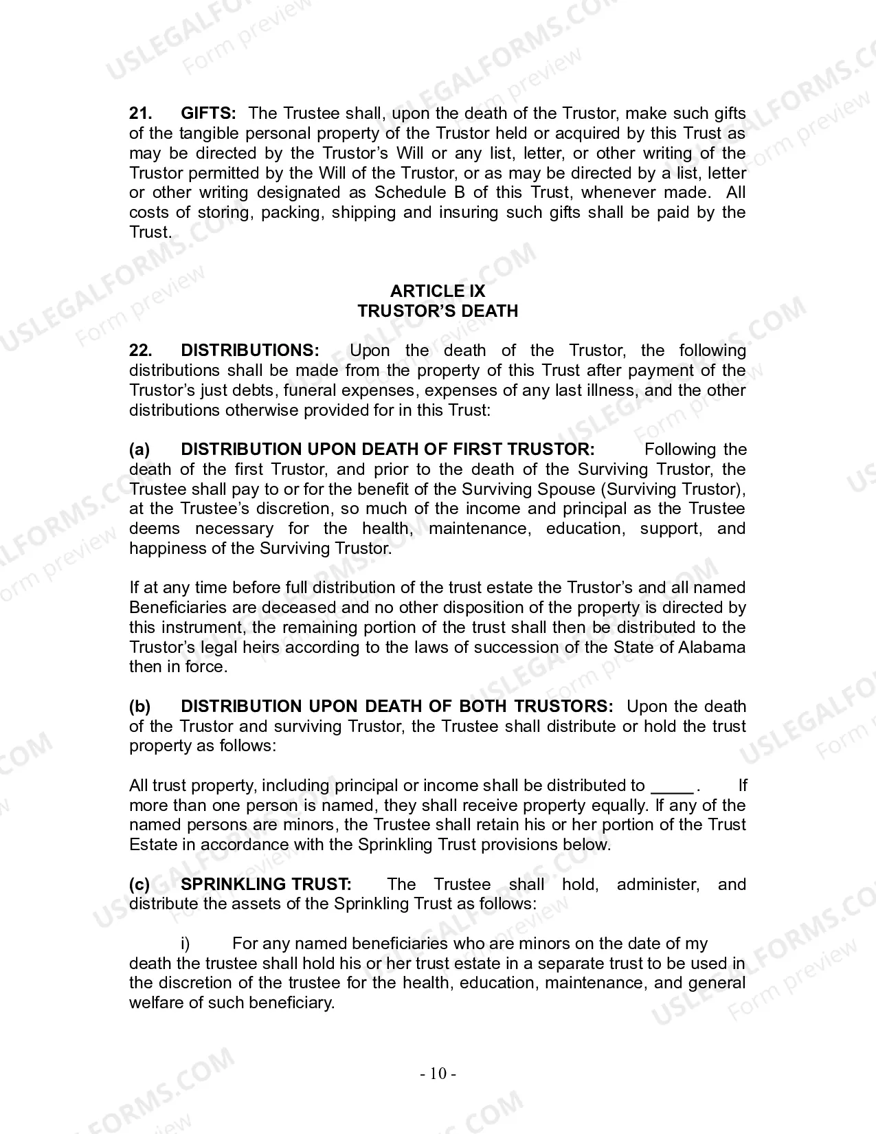 Preview Revocable Living Trust for Husband and Wife with No Children