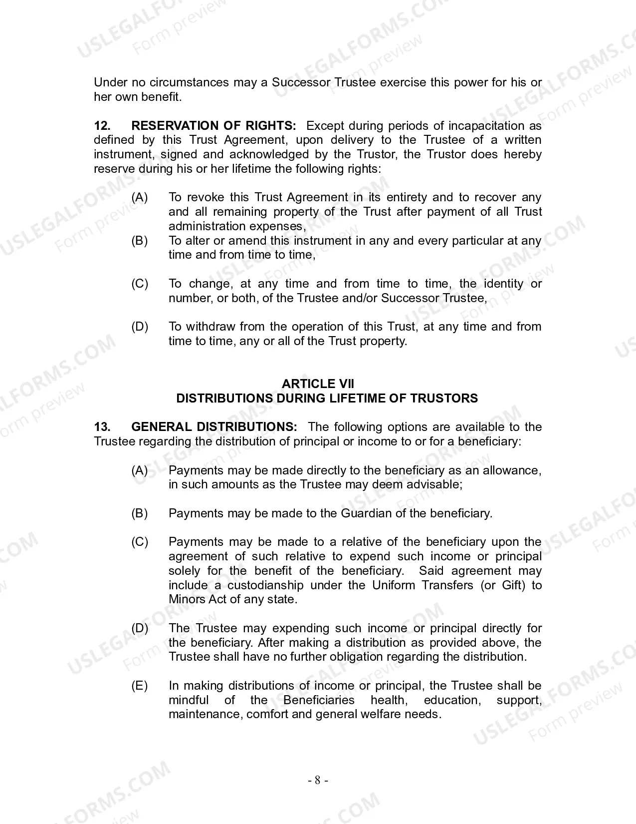 Preview Revocable Living Trust for Husband and Wife with No Children