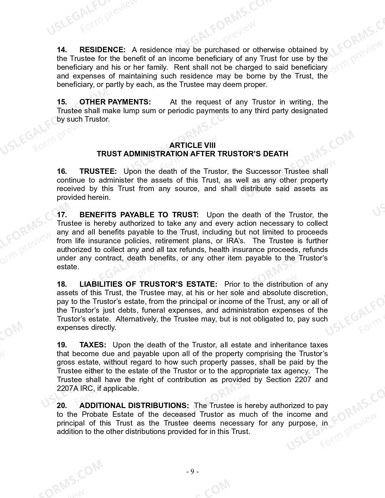 Preview Revocable Living Trust for Husband and Wife with No Children