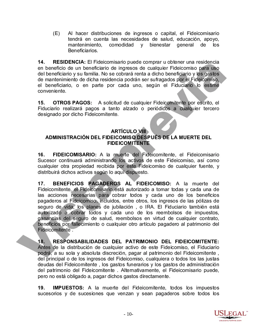 Preview Fideicomiso en vida para individuos solteros, divorciados o viudos o viudos sin hijos