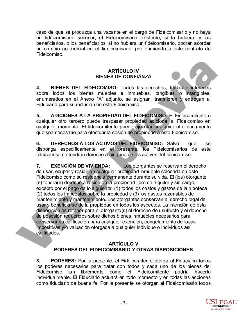 Preview Fideicomiso en vida para individuos solteros, divorciados o viudos o viudos sin hijos