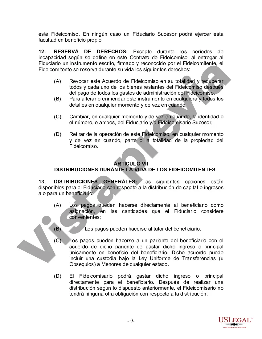 Preview Fideicomiso en vida para individuos solteros, divorciados o viudos o viudos sin hijos