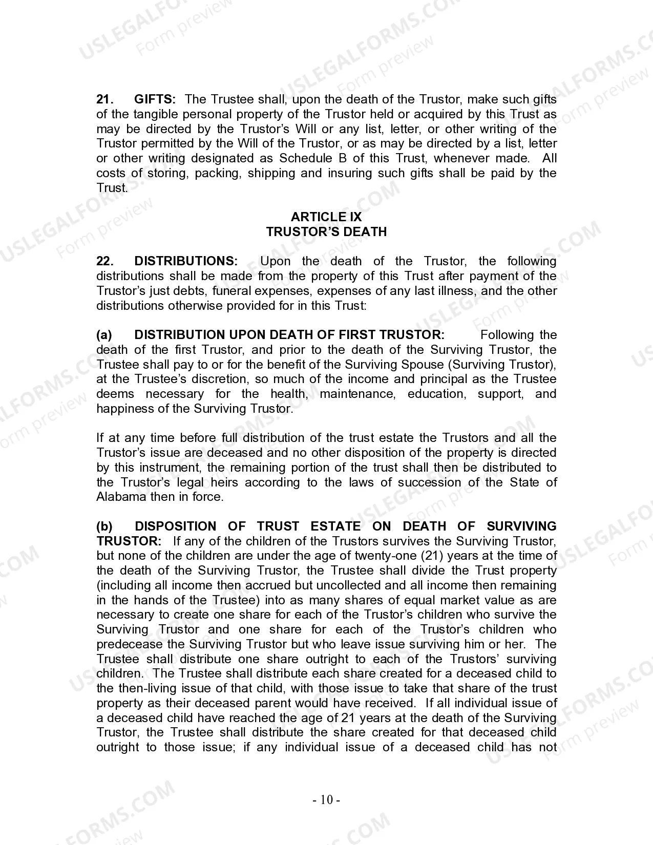 Preview Living Trust for Husband and Wife with Minor and or Adult Children