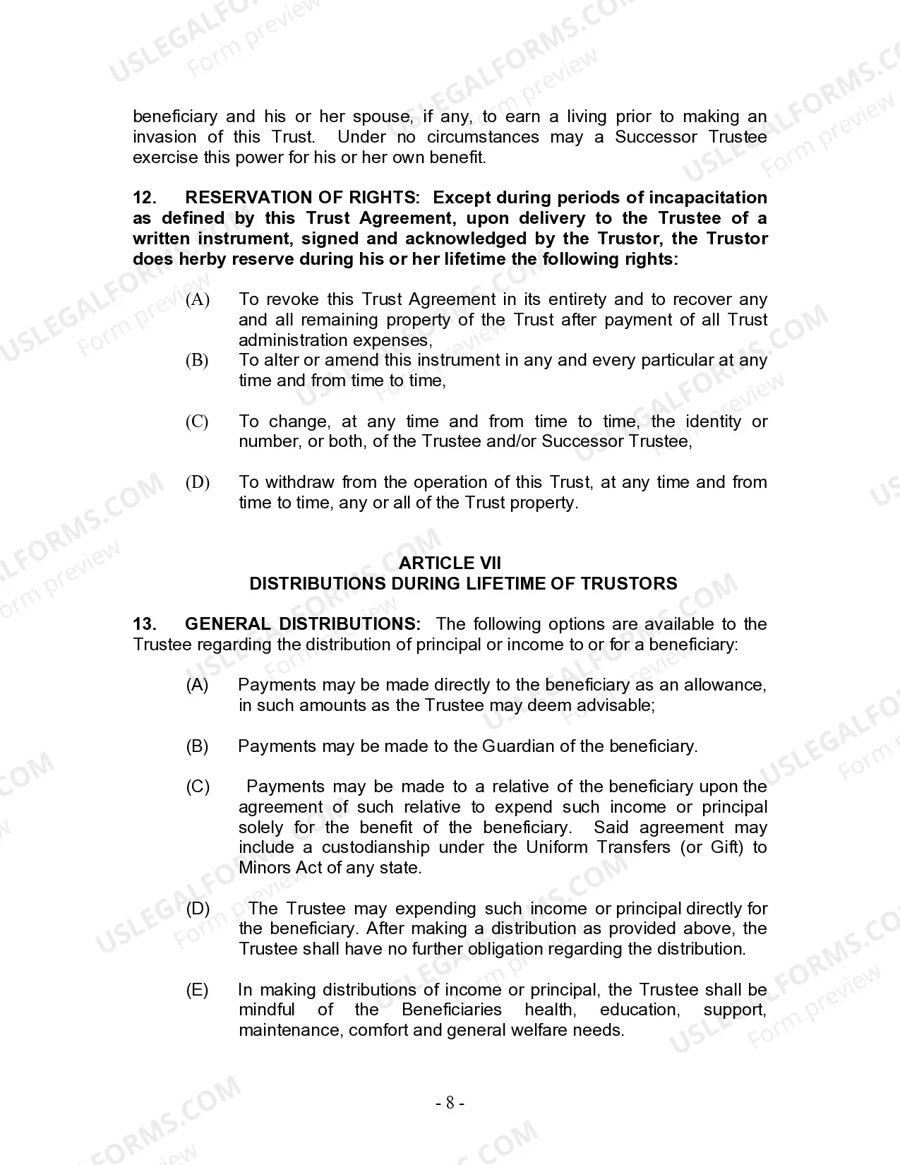 Preview Living Trust for Husband and Wife with Minor and or Adult Children