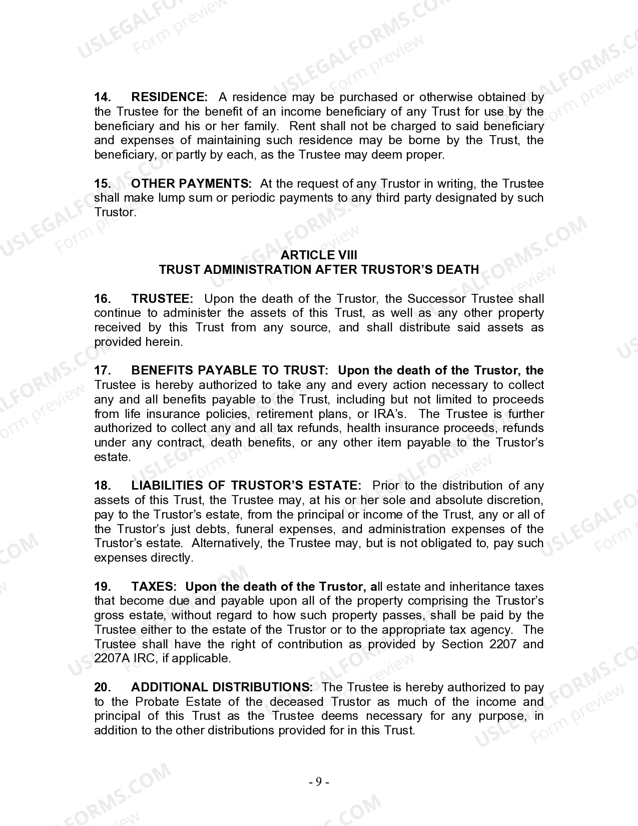 Preview Living Trust for Husband and Wife with Minor and or Adult Children