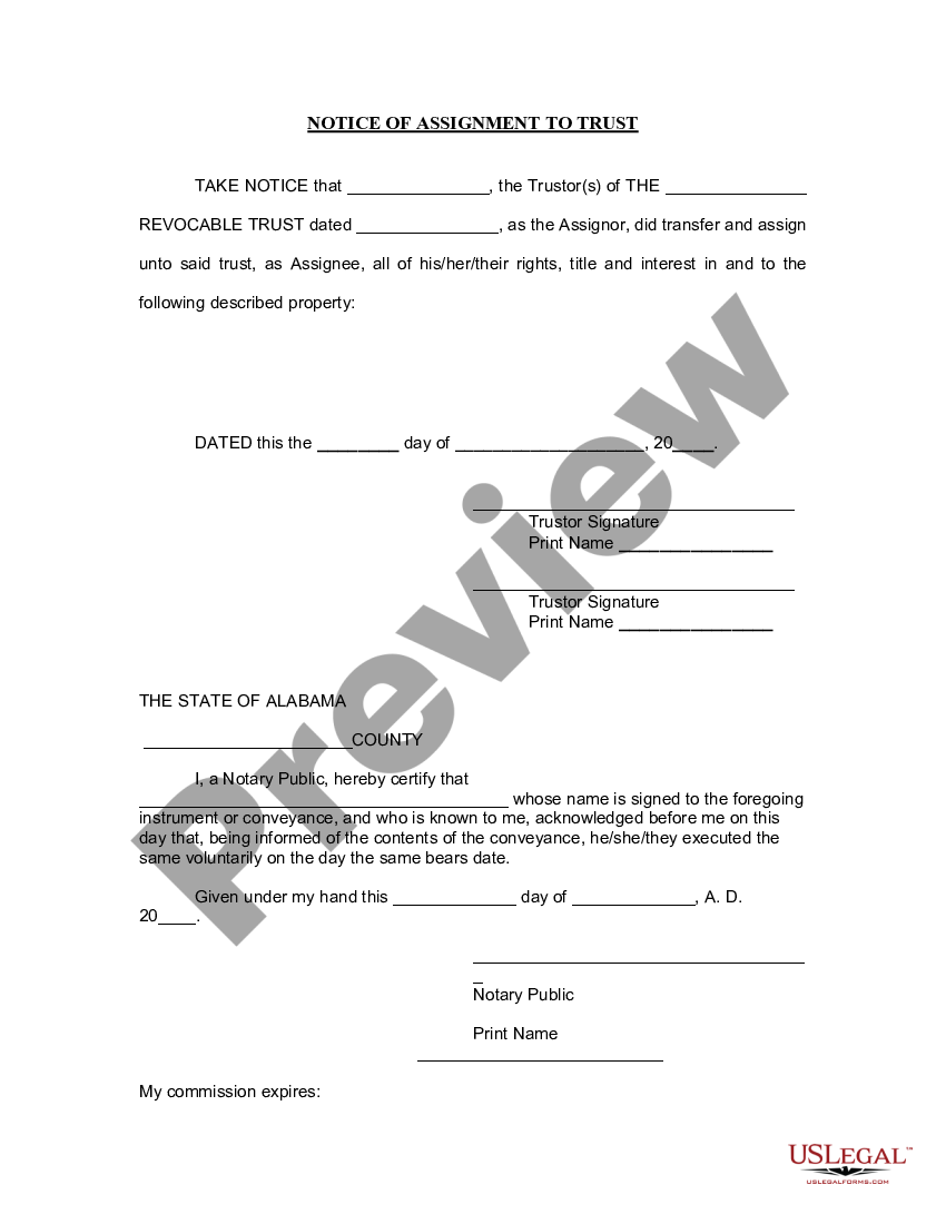 Birmingham Alabama Notice of Assignment to Living Trust | US Legal Forms