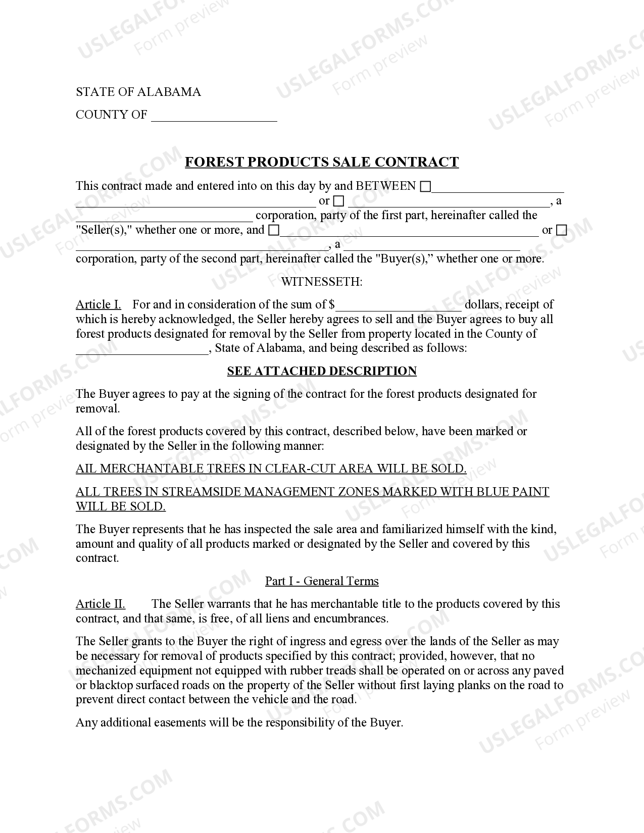 Alabama Forest Products Timber Sale Contract Selling Timber In Alabama US Legal Forms