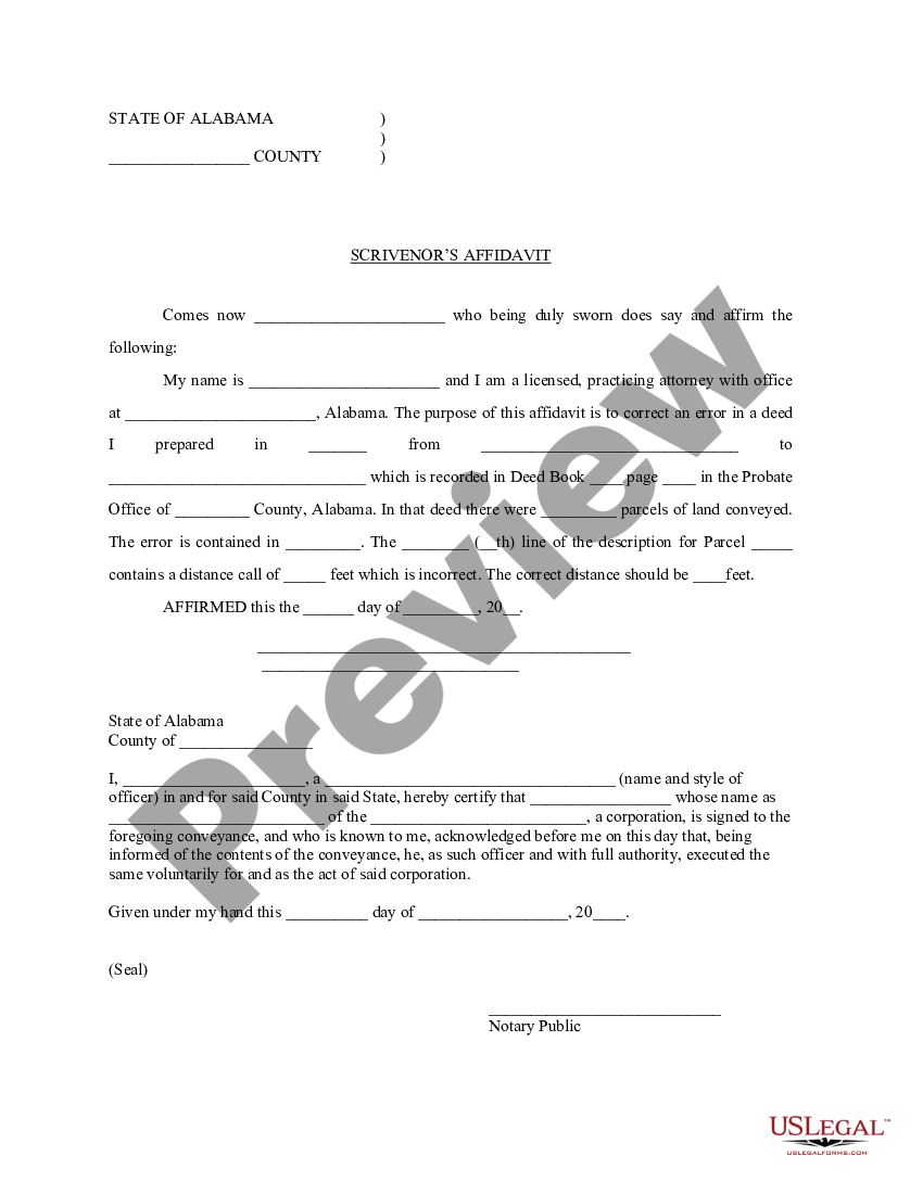 form Scrivener's Affidavit preview